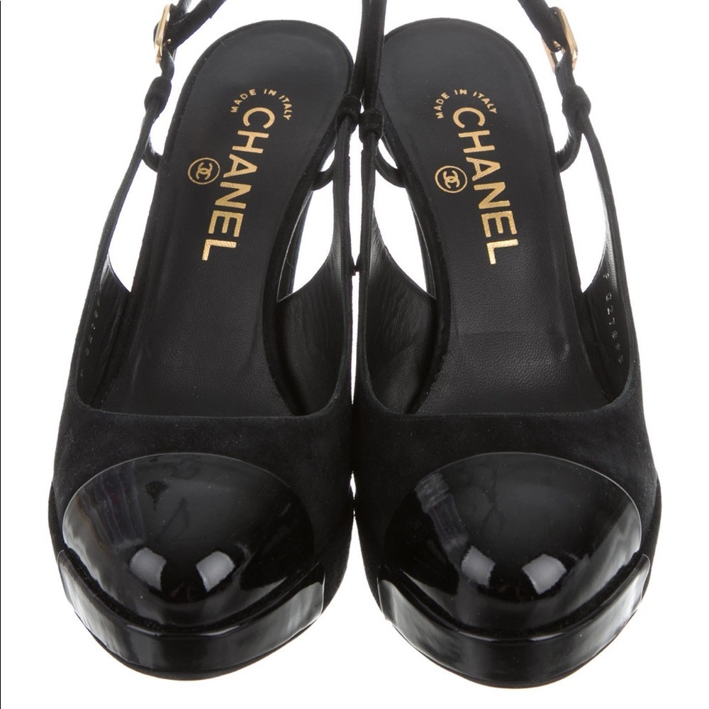 Chanel cap-toe sling backs black 38